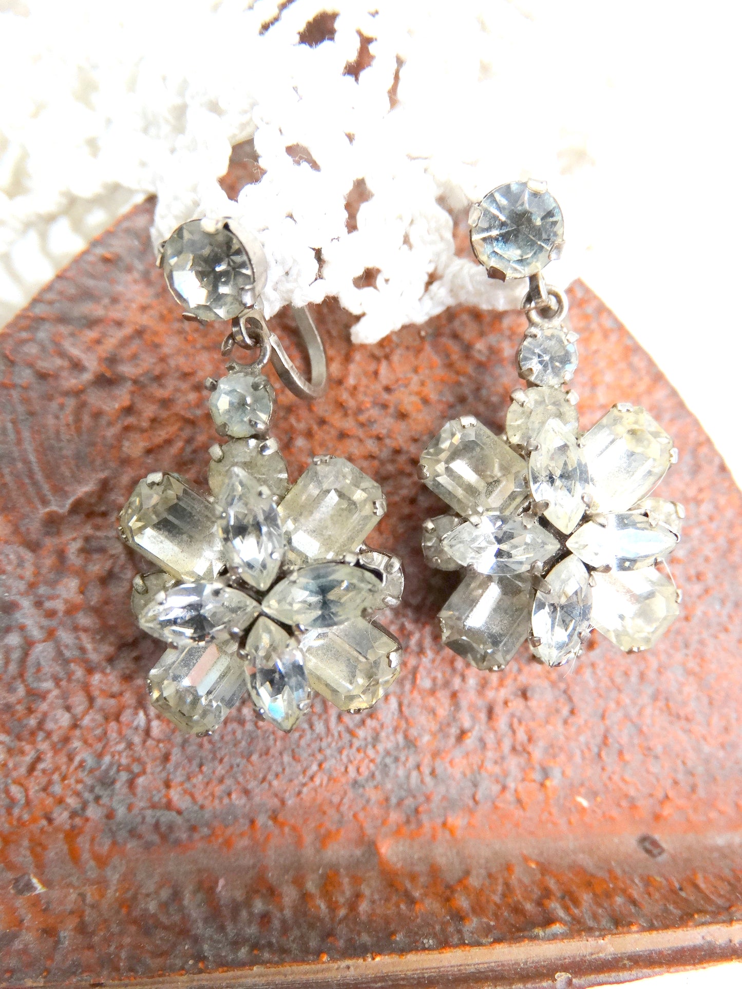 Mid-Century Earrings Signed "Made in Austria" Rhinestone Cluster Screwback image 4