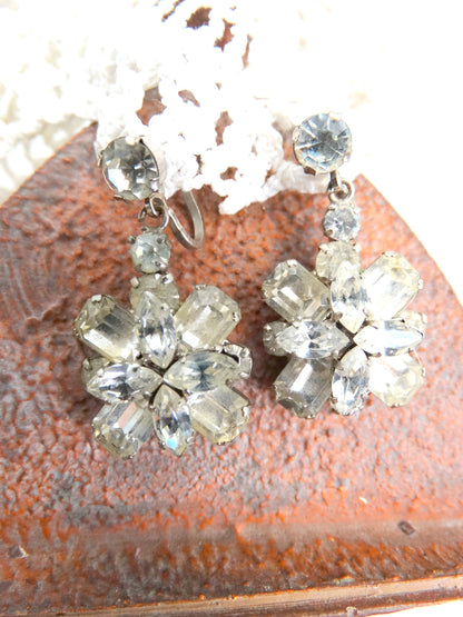 Mid-Century Earrings Signed "Made in Austria" Rhinestone Cluster Screwback image 4