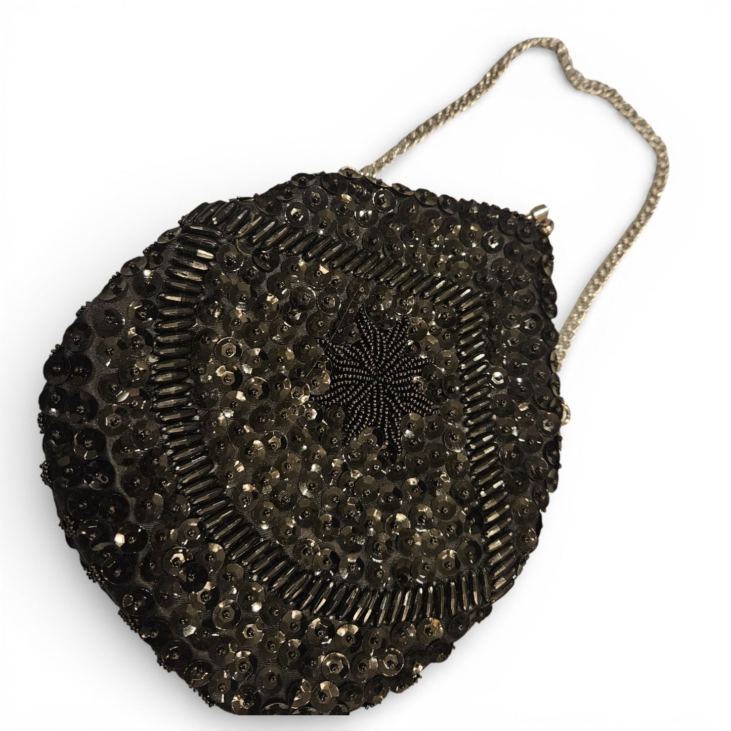 Mister Ernest Black Beaded Starburst Evening Bag - Hong Kong 1960s Cocktail Purse.