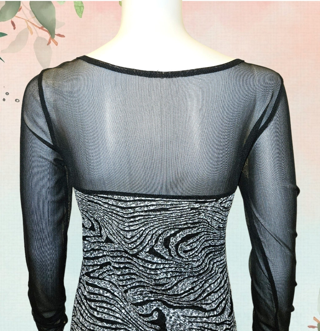 2K Mesh Illusion Bodycon Dress Black & Silver Size Small image 1