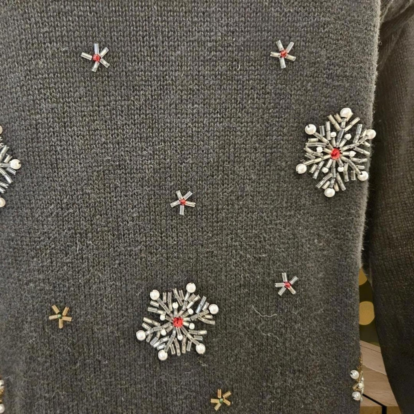 Vintage Christmas Sweater Beads Sequins Snowflakes Candy Canes