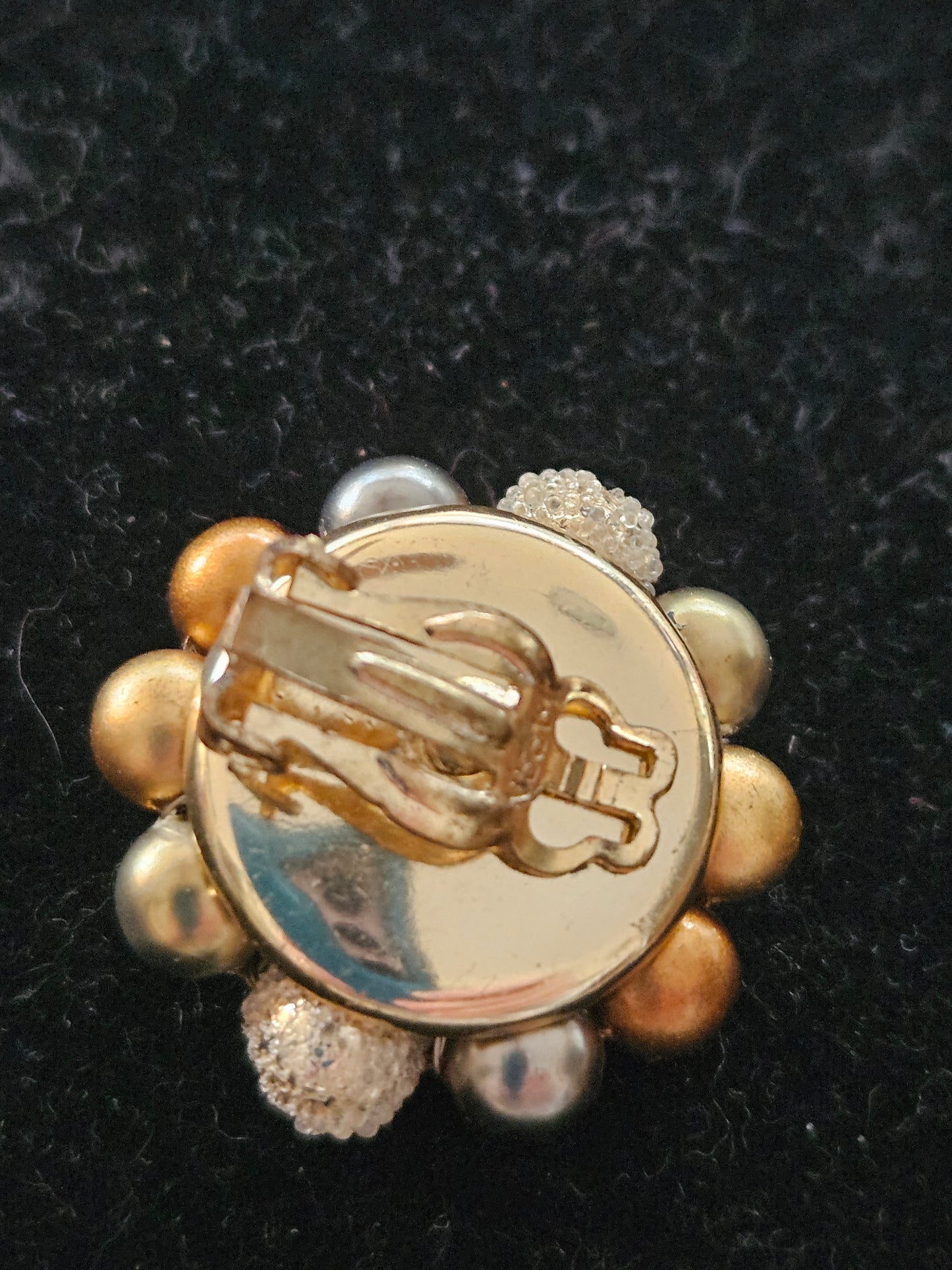 Vintage Gold & Silver Mid Century Beaded Cluster Clip-On Earrings Crystal Accents