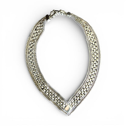 1980s Gold-Tone Woven Chevron Collar Necklace Vintage Statement V Necklace