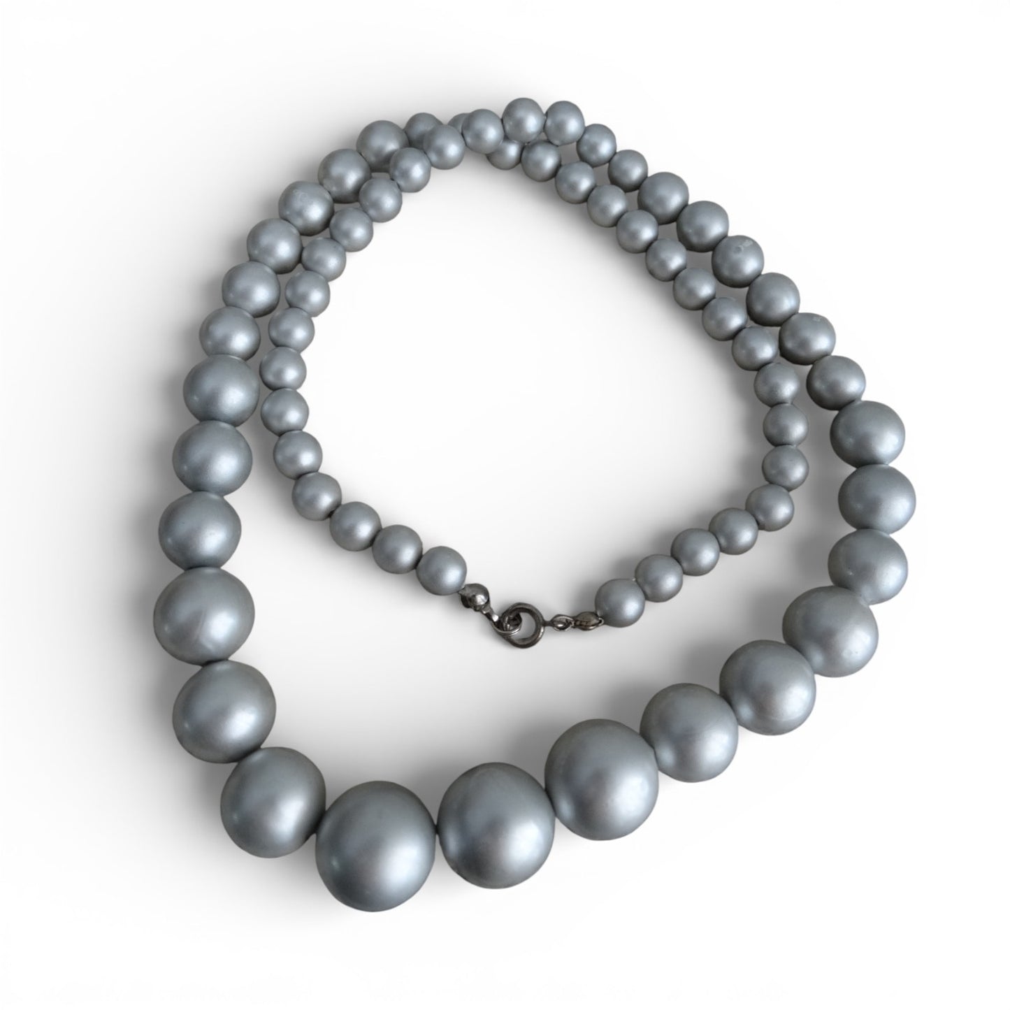 1950s–1960s  Pink & Gray Faux Pearl Graduated Necklaces Mid-Century Classic