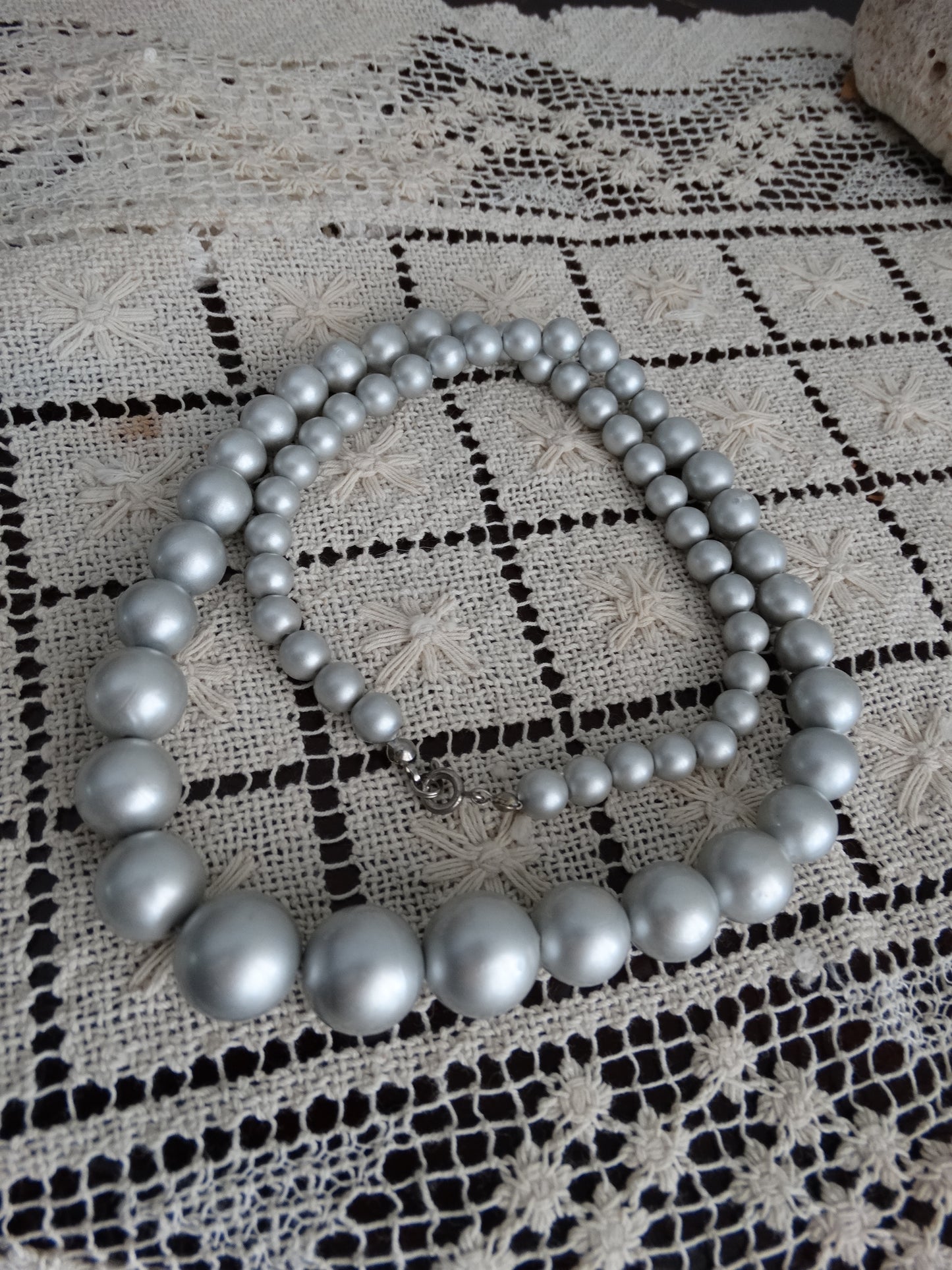 1950s–1960s  Pink & Gray Faux Pearl Graduated Necklaces Mid-Century Classic