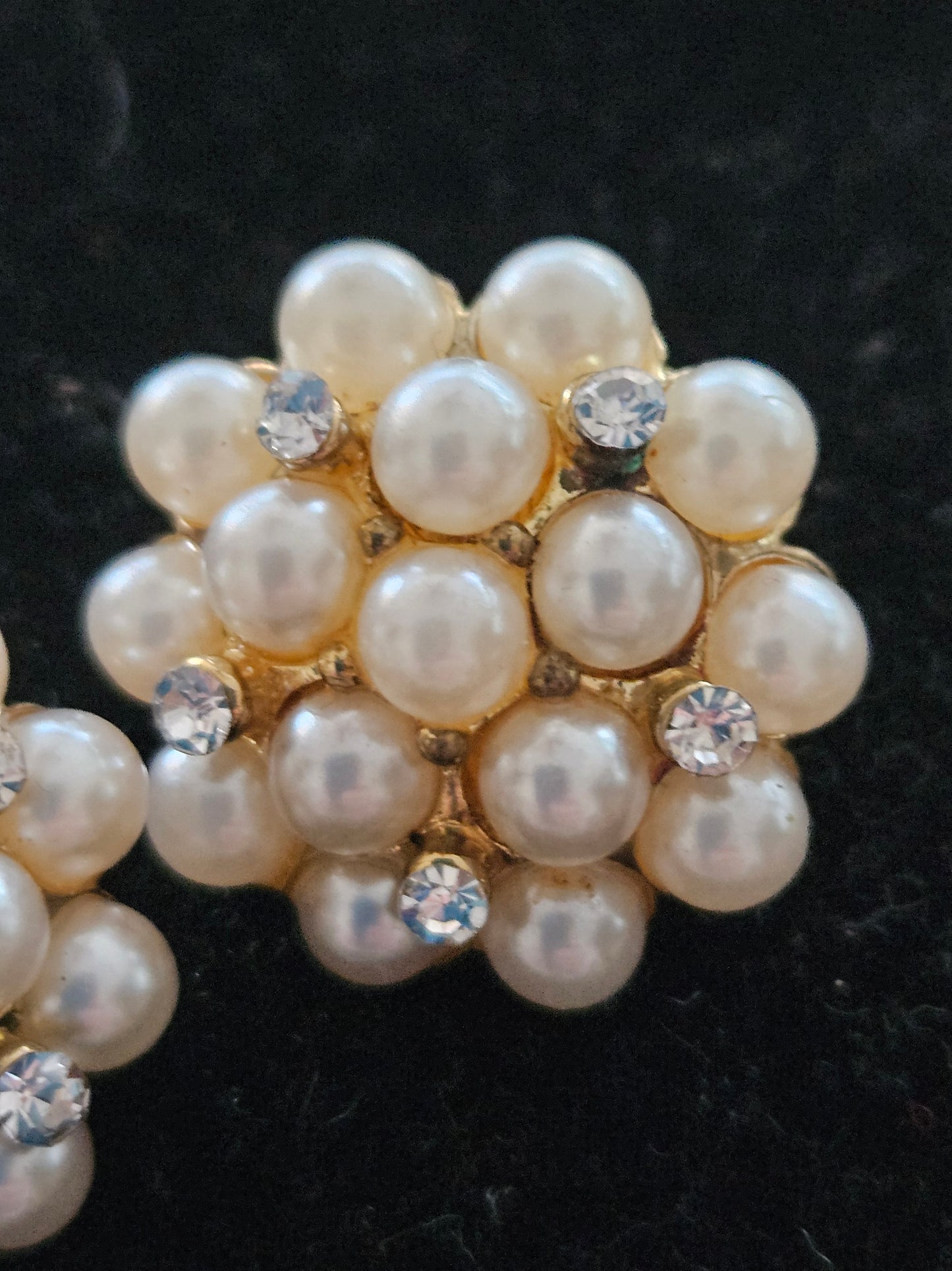 1950s–1960s Faux Pearl & Rhinestone Cluster Clip-On Earrings Mid-Century