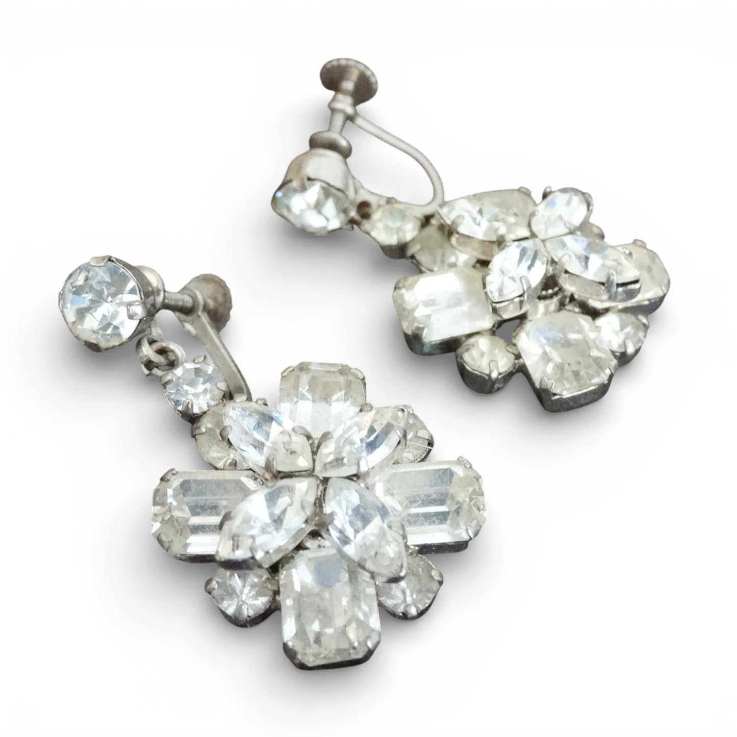 Vintage 1940s 1950s Mid-Century Australian  Crystal Screwback Earrings Rhinestone Cluster