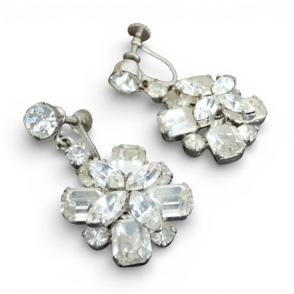Vintage 1940s 1950s Mid-Century Australian  Crystal Screwback Earrings Rhinestone Cluster