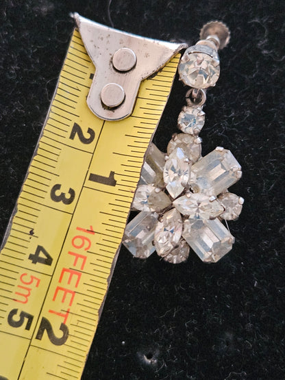 Vintage 1940s 1950s Mid-Century Australian  Crystal Screwback Earrings Rhinestone Cluster