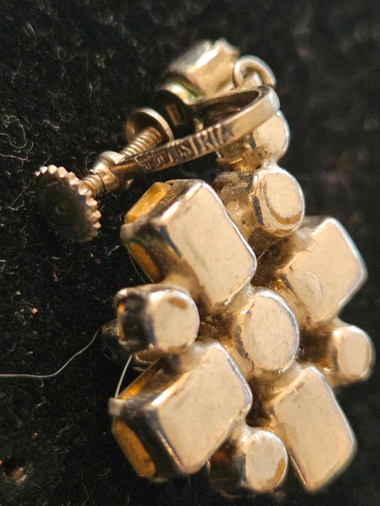 Vintage 1940s 1950s Mid-Century Australian  Crystal Screwback Earrings Rhinestone Cluster