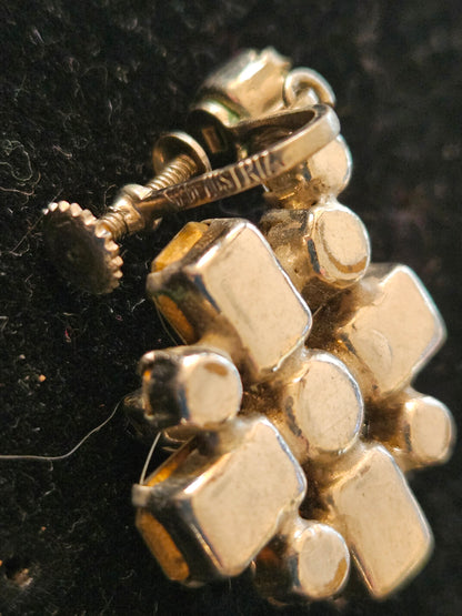 Vintage 1940s 1950s Mid-Century Australian  Crystal Screwback Earrings Rhinestone Cluster