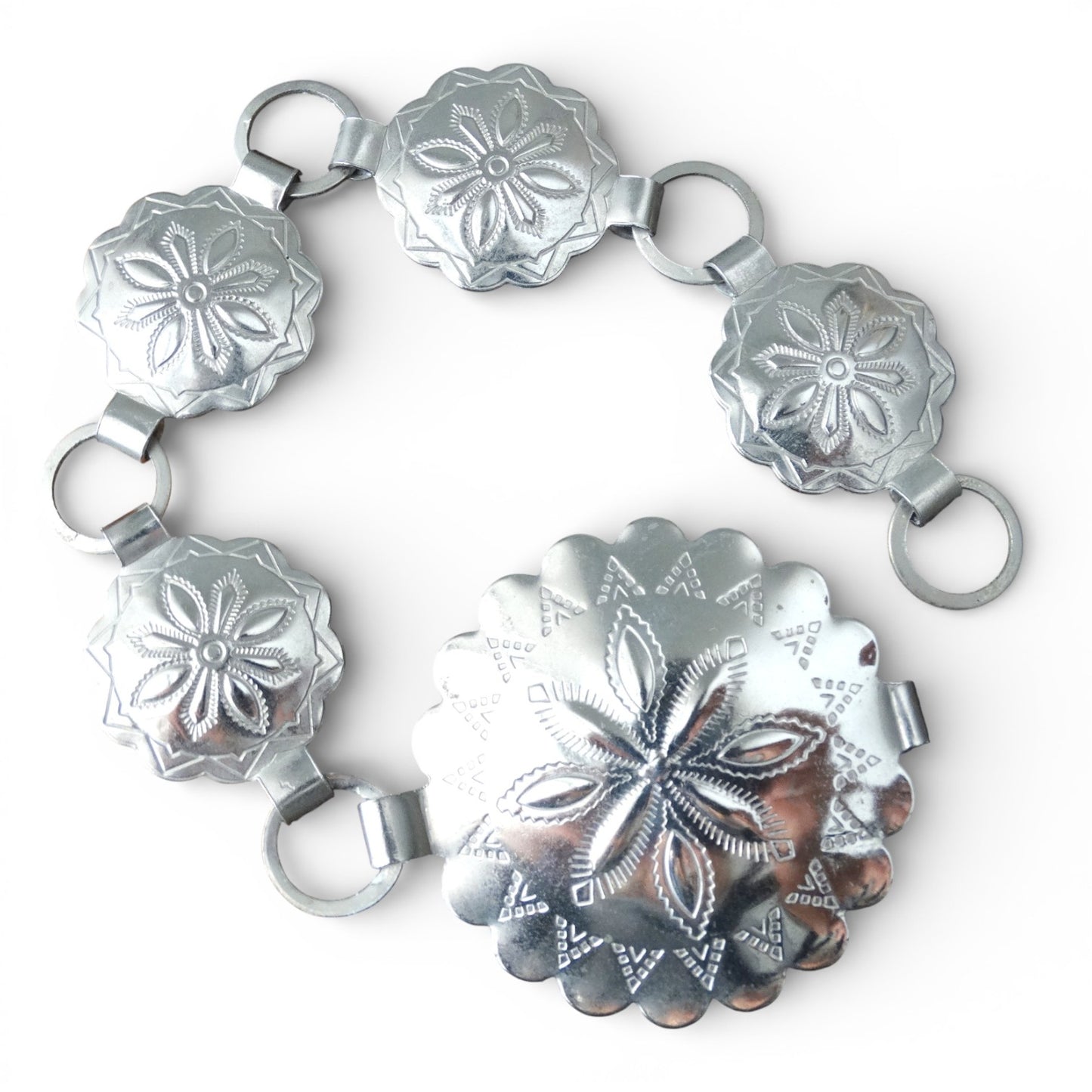 1960s–1970s Silver-Tone Chocho Medallion Link Bracelet Southwest