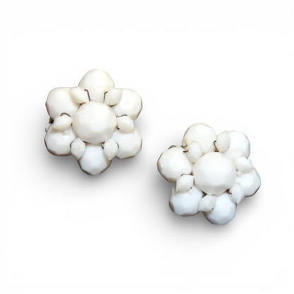Vintage 1950s White Cluster Clip-On Floral Earrings