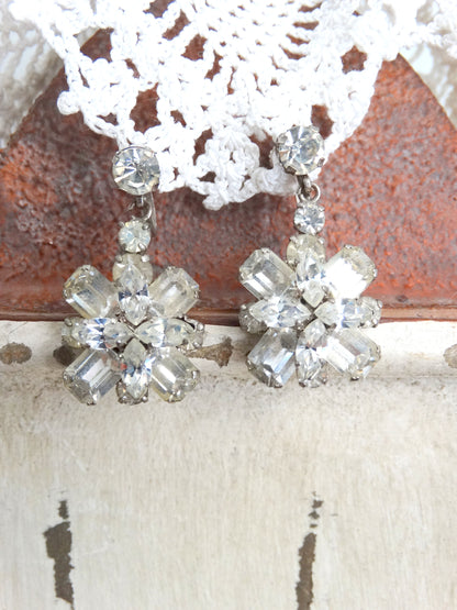 Mid-Century Earrings Signed "Made in Austria" Rhinestone Cluster Screwback image 1