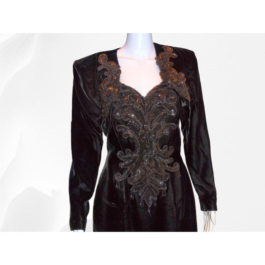 Vintage 1980s Black Velvet Strapless Cocktail Dress Rhinestone Detail – Made in USA – Fits 4–6