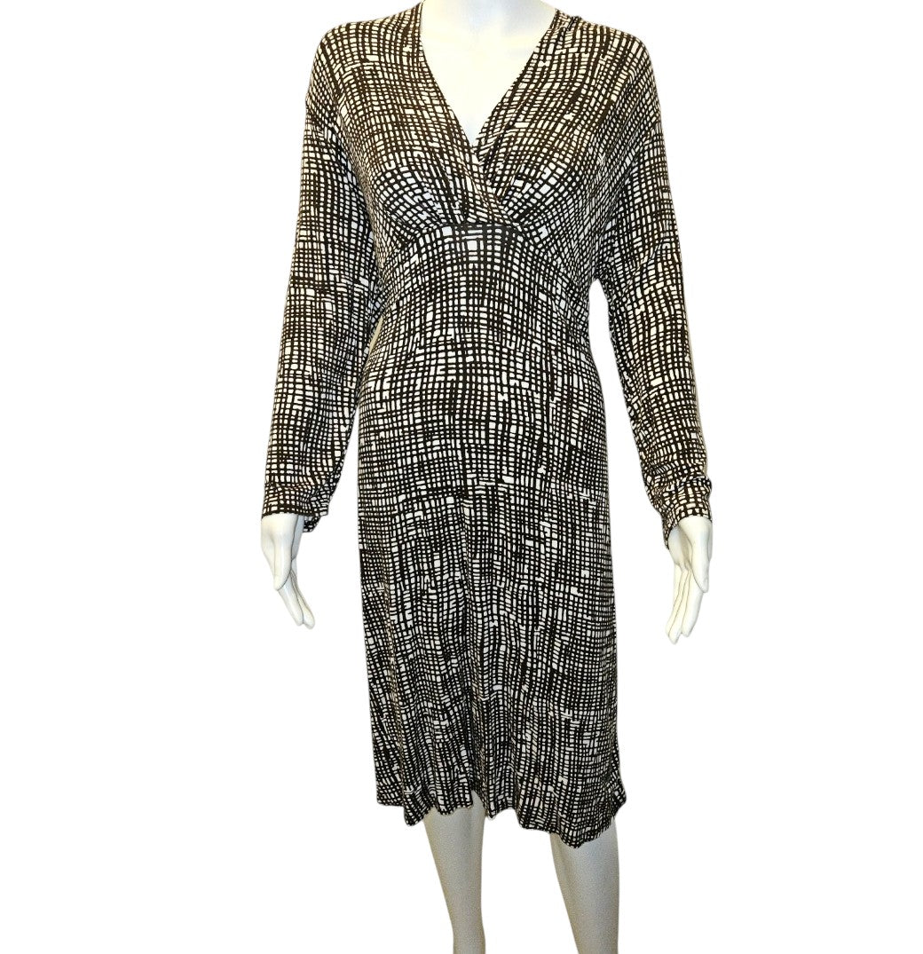 Ann Taylor Brown White Rayon Spandex Dress - Size 14