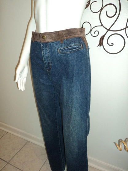 Vintage Ralph Lauren Suede Trim Bootcut Jeans | Blue Denim | Size 10