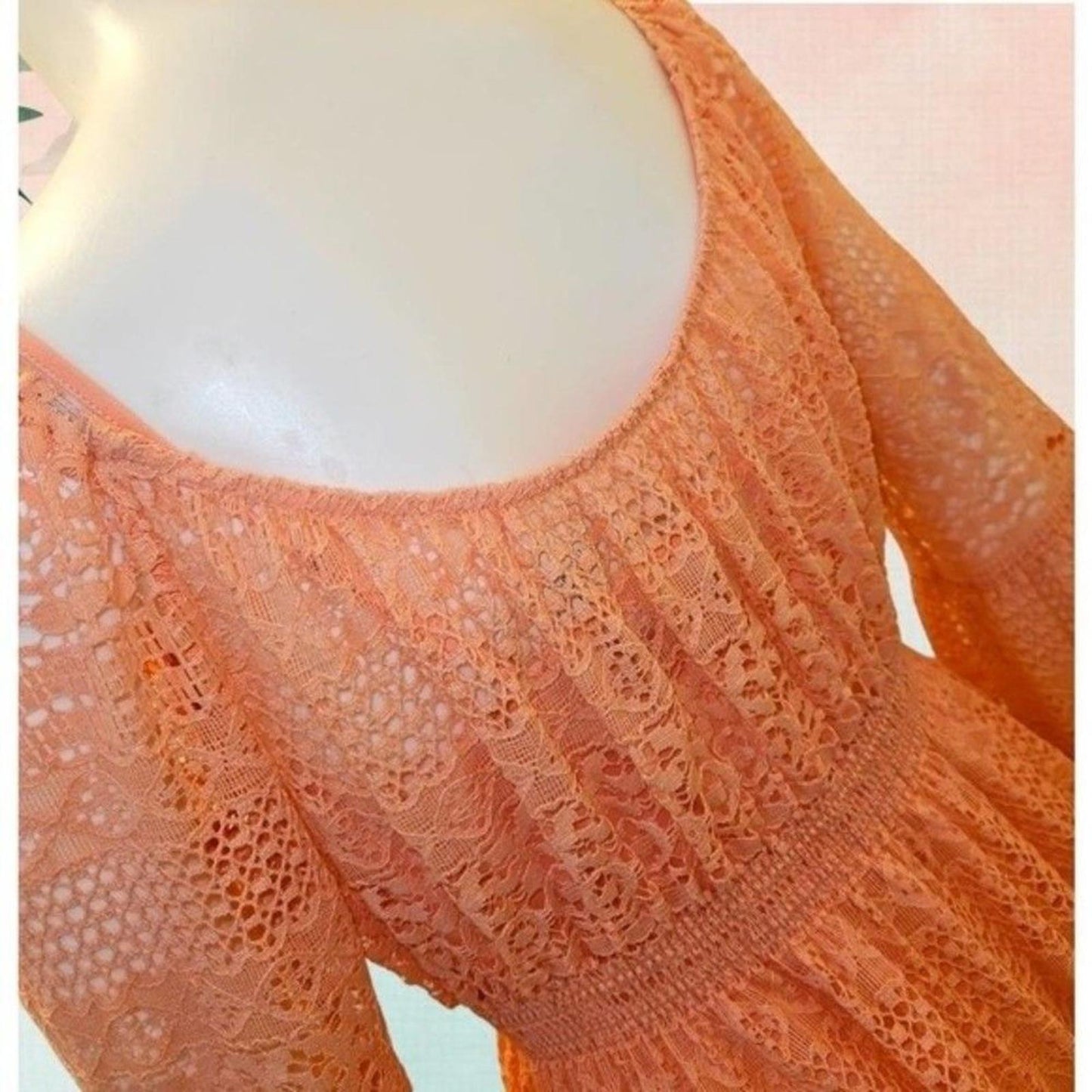 Boston Proper Peachy Pink Lace Fit & Flare Dress with Bell Sleeves – Size 6 – NWOT