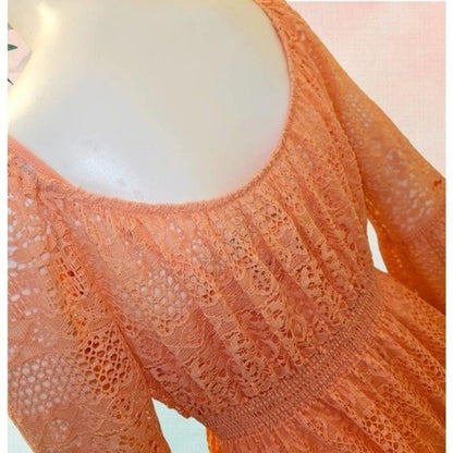 Boston Proper Peachy Pink Lace Fit & Flare Dress with Bell Sleeves – Size 6 – NWOT