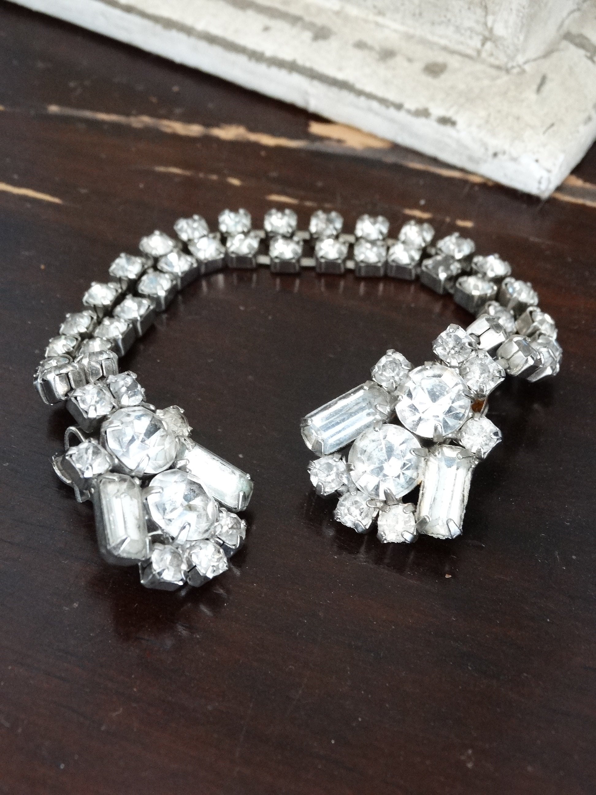 Vintage Rhinestone Double Chain Sweater Guard Clip Mid Century image 0