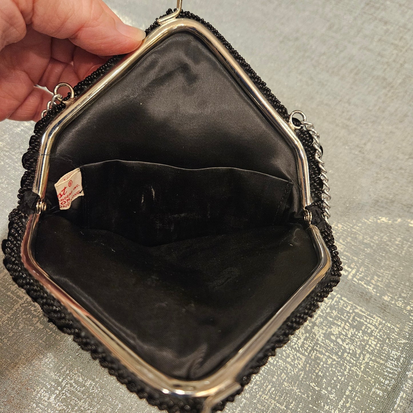 Mister Ernest Black Beaded Starburst Evening Bag - Hong Kong 1960s Cocktail Purse.