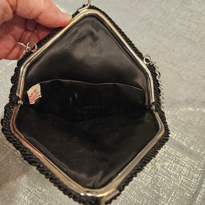 Mister Ernest Black Beaded Starburst Evening Bag - Hong Kong 1960s Cocktail Purse.