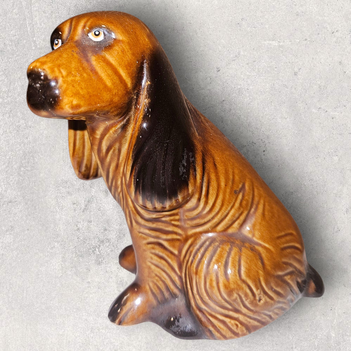 Vintage Brazilian Basset Hound Ceramic Figurine – Hand-Painted Gloss Glaze