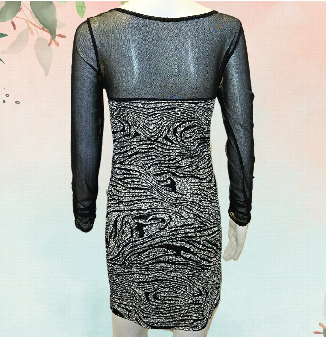 2K Mesh Illusion Bodycon Dress Black & Silver Size Small image 3