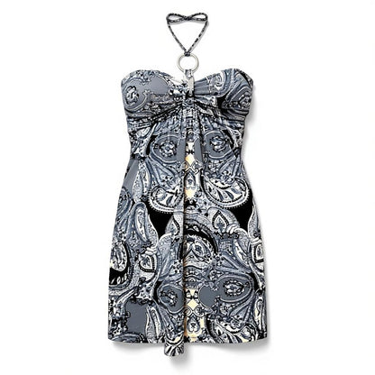 Cristina Love Grey Black & White Paisley Empire Waist Halter Dress – Size Medium