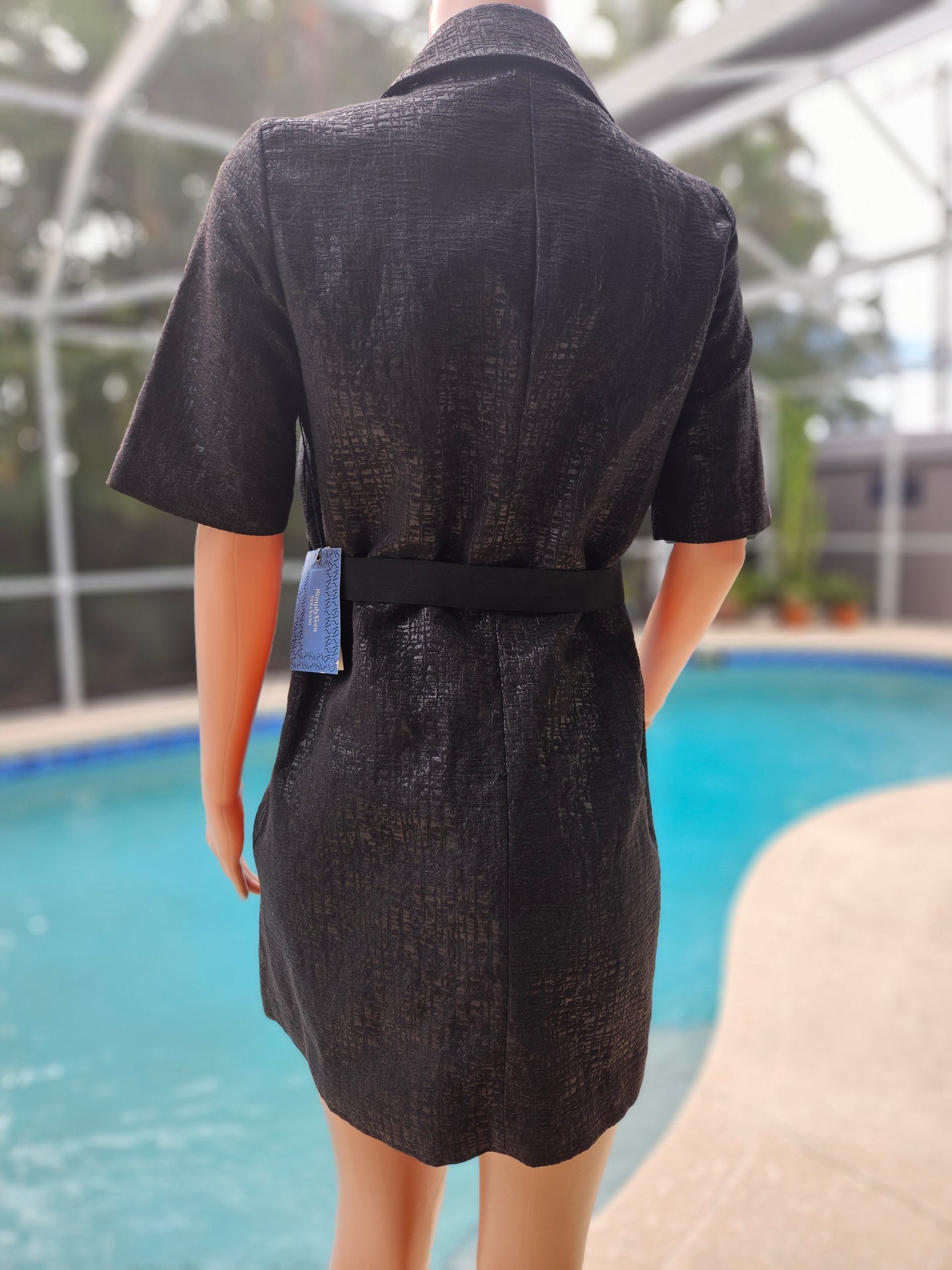 Simply Vera Vera Wang Black & Silver Textured Dress Belted Front – Size Small (NWT)