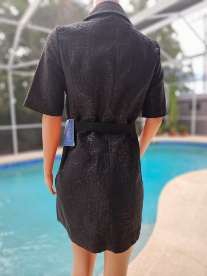 Simply Vera Vera Wang Black & Silver Textured Dress Belted Front – Size Small (NWT)