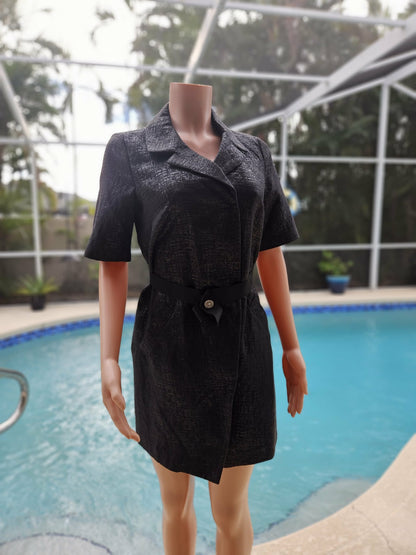 Simply Vera Vera Wang Black & Silver Textured Dress Belted Front – Size Small (NWT)