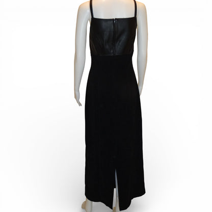 Y2K Black Vegan Leather Bodice Maxi Dress | Spaghetti Strap | 2000s Minimalist