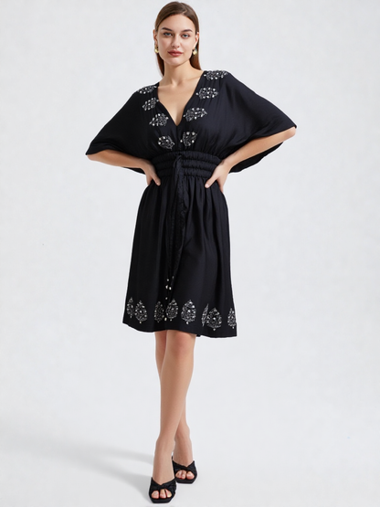 Plenty by Tracy Reese Black Embroidered Kimono Dress Size S