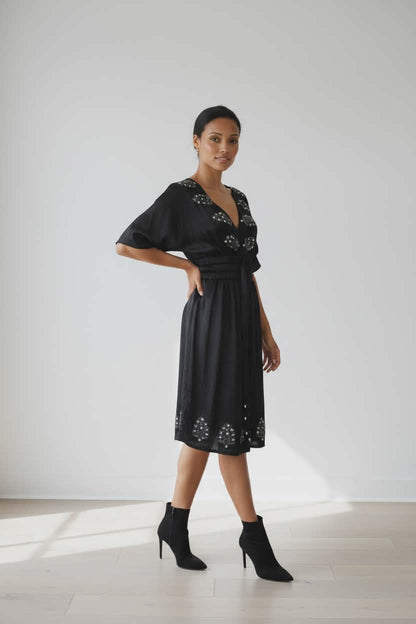 Plenty by Tracy Reese Black Embroidered Kimono Dress Size S