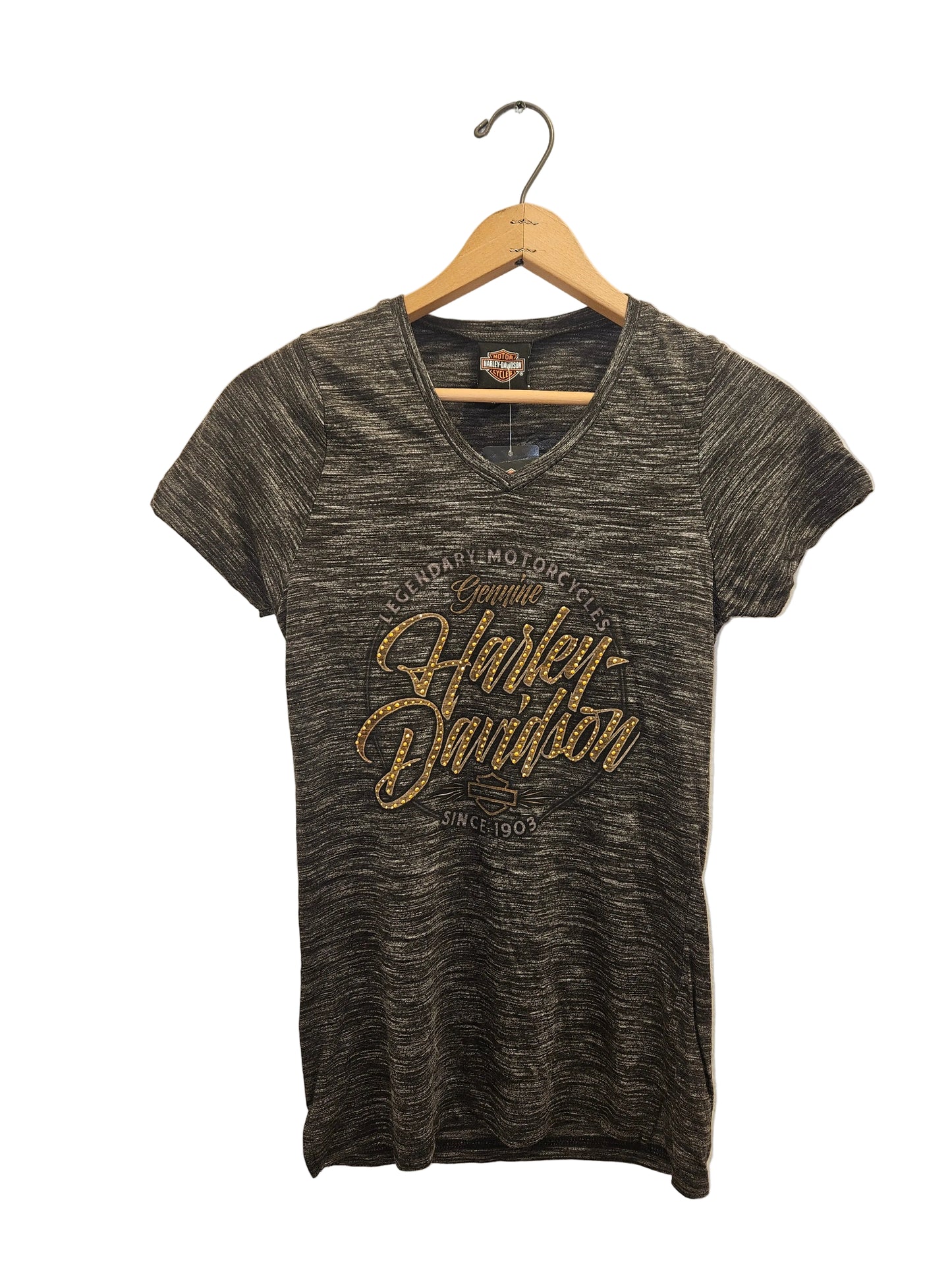 Harley-Davidson Women’s Marled V-Neck Graphic Tee – Gold Logo (NWT)