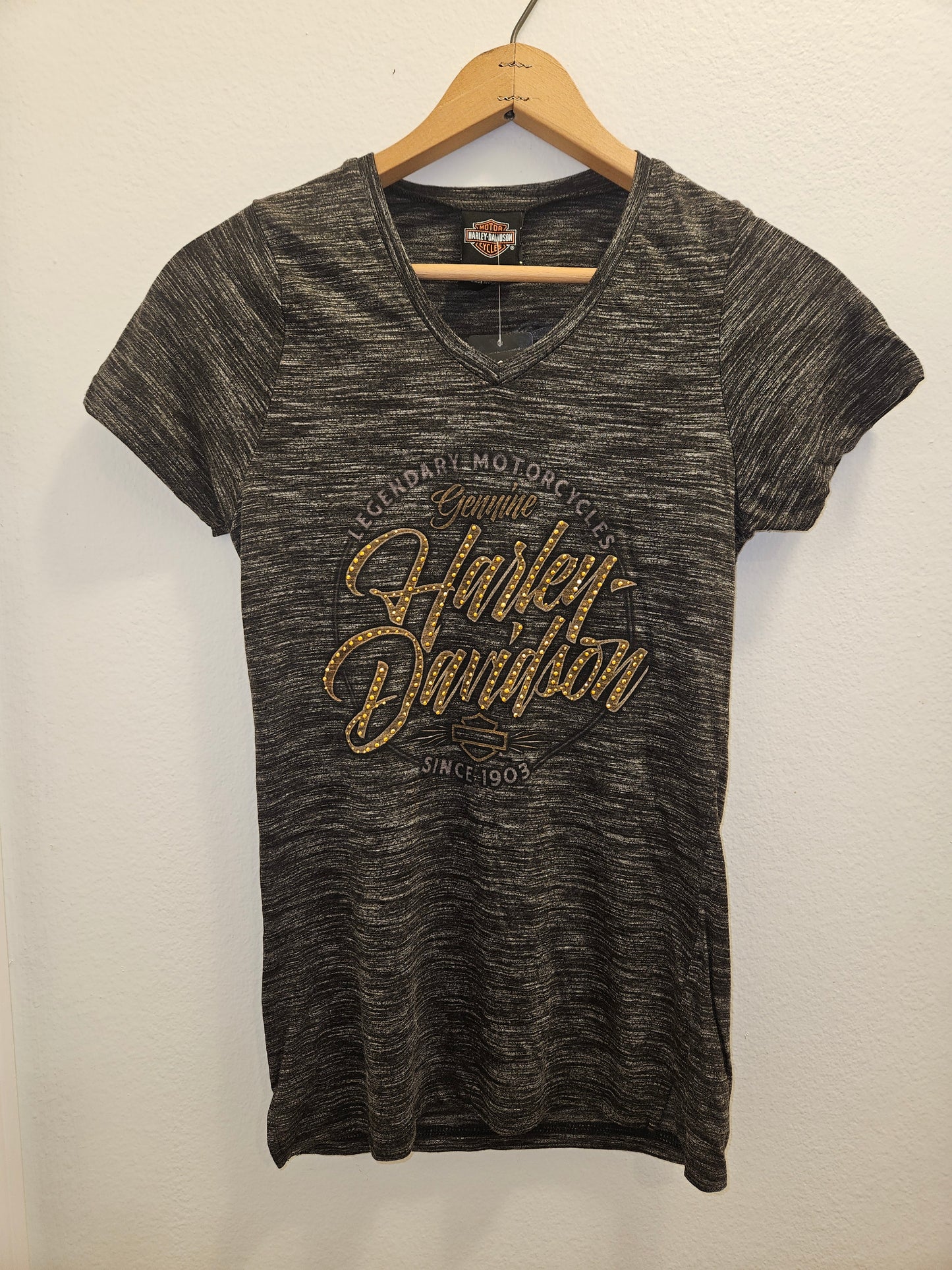 Harley-Davidson Women’s Marled V-Neck Graphic Tee – Gold Logo (NWT)