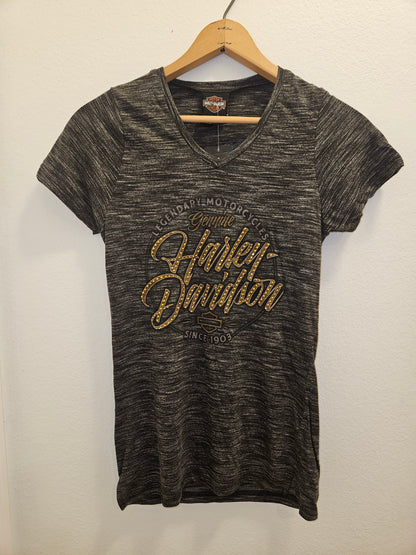 Harley-Davidson Women’s Marled V-Neck Graphic Tee – Gold Logo (NWT)
