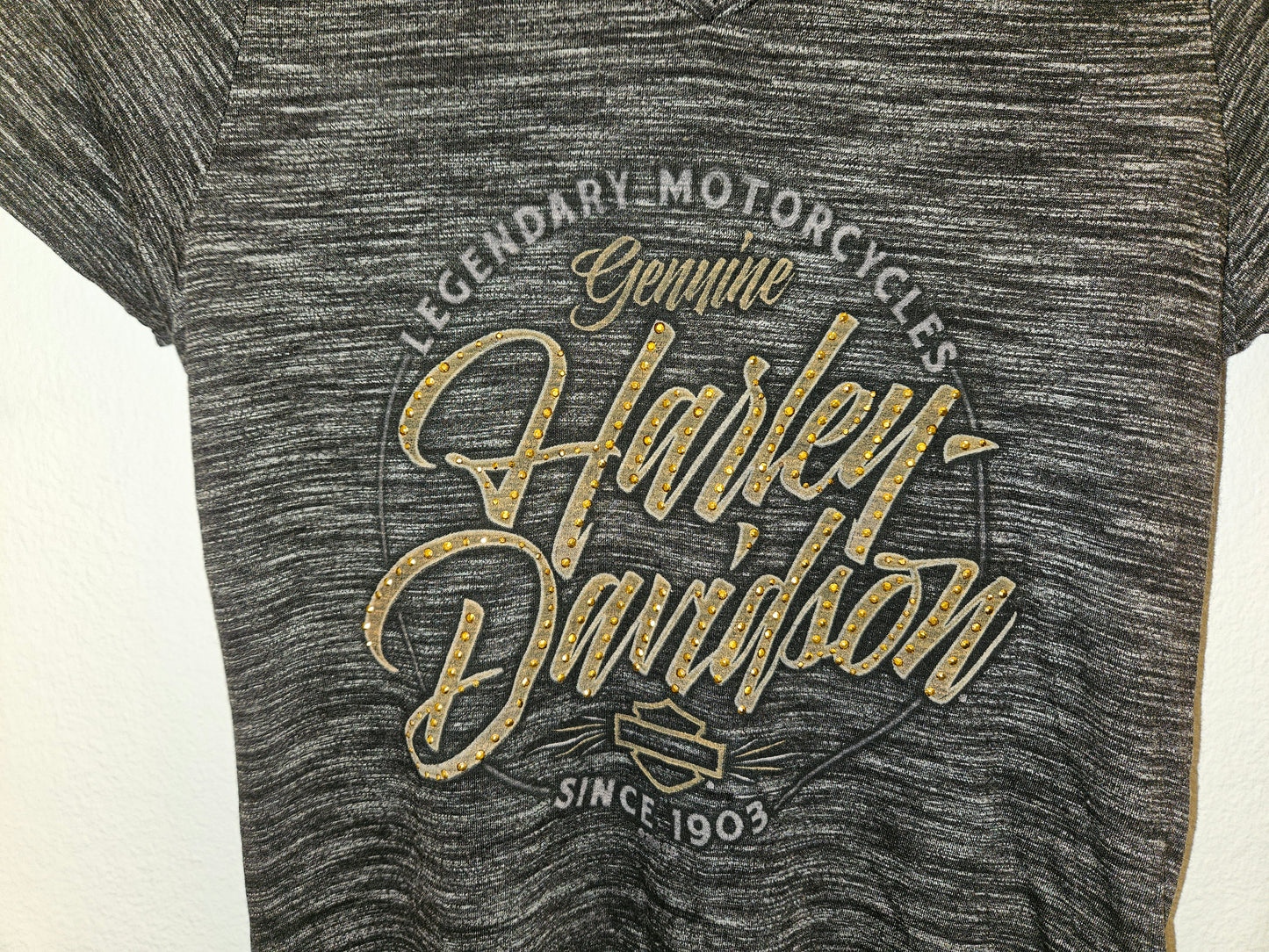 Harley-Davidson Women’s Marled V-Neck Graphic Tee – Gold Logo (NWT)