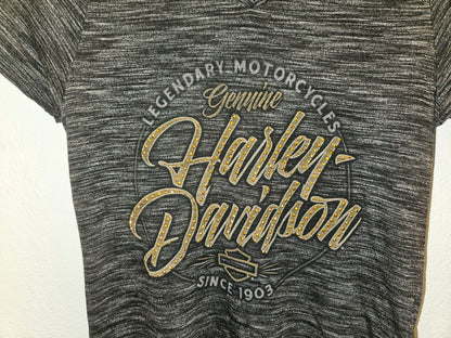 Harley-Davidson Women’s Marled V-Neck Graphic Tee – Gold Logo (NWT)