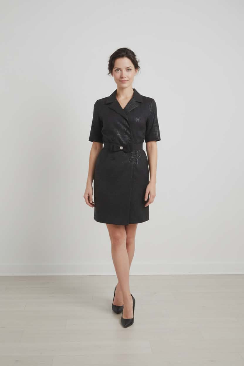 Simply Vera Vera Wang Black & Silver Textured Dress Belted Front – Size Small (NWT)