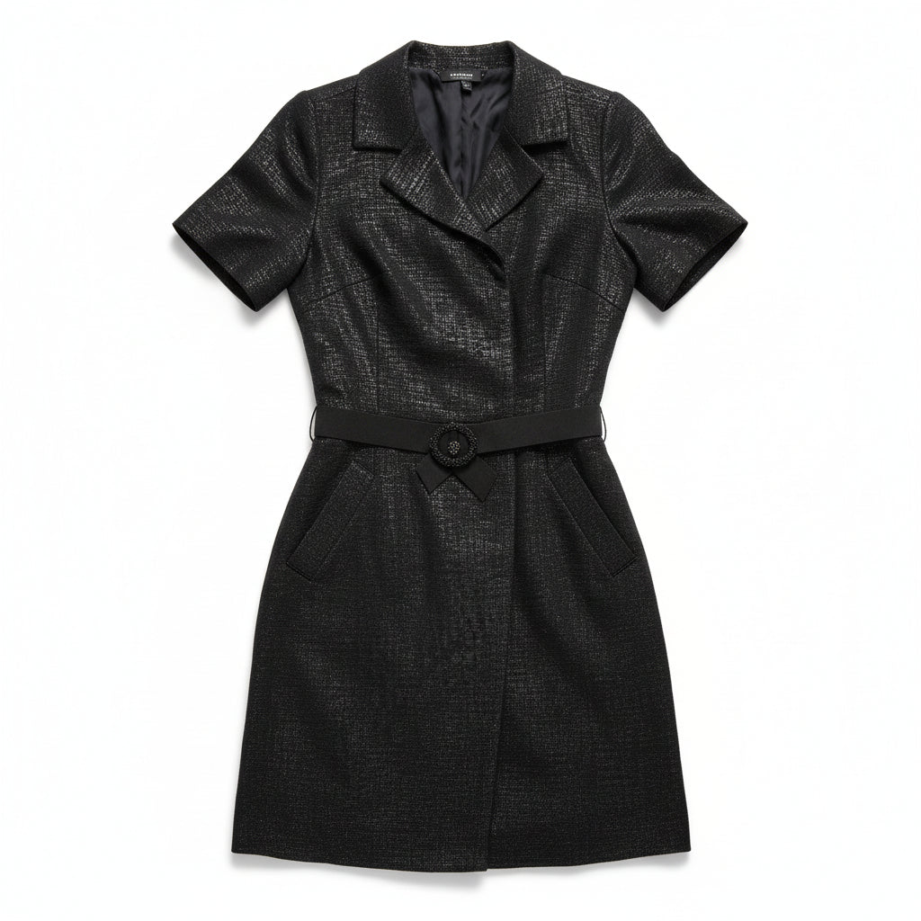 Simply Vera Vera Wang Black & Silver Textured Dress Belted Front – Size Small (NWT)