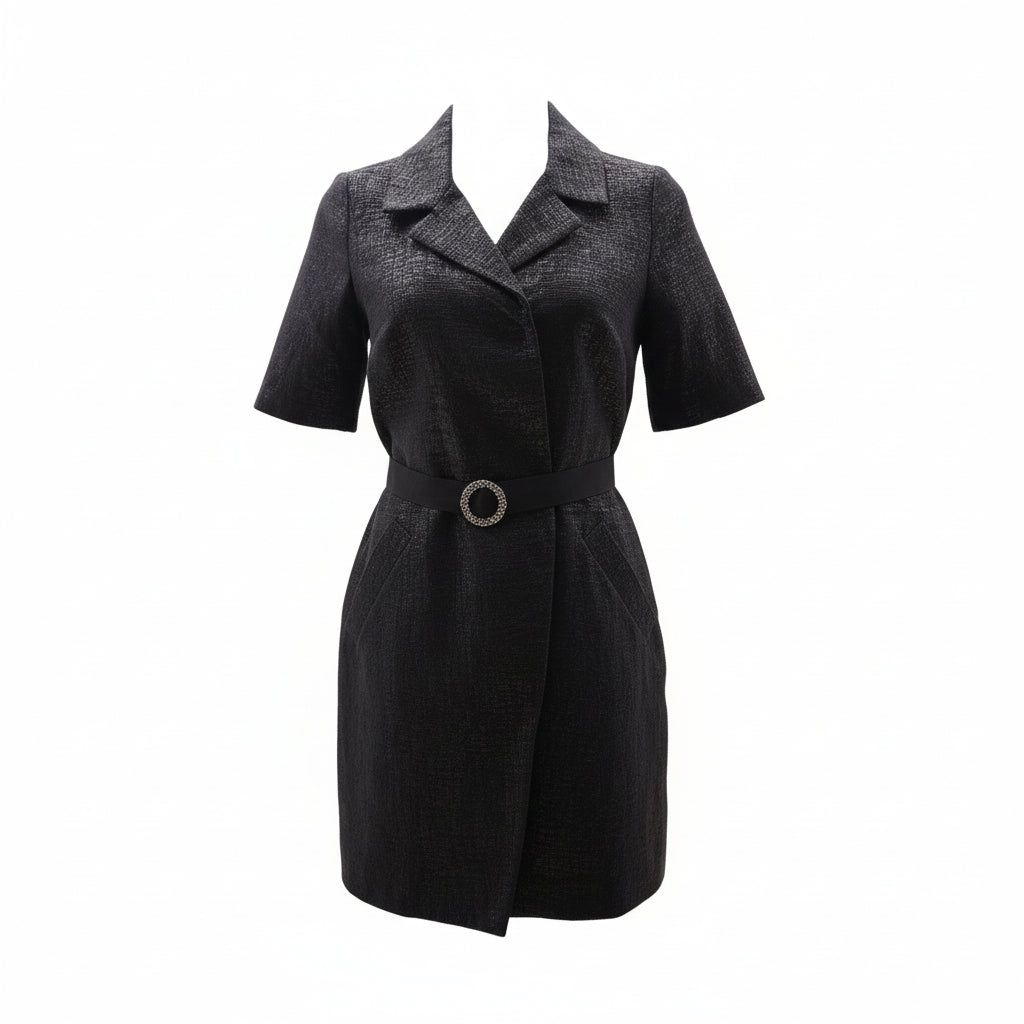 Simply Vera Vera Wang Black & Silver Textured Dress Belted Front – Size Small (NWT)