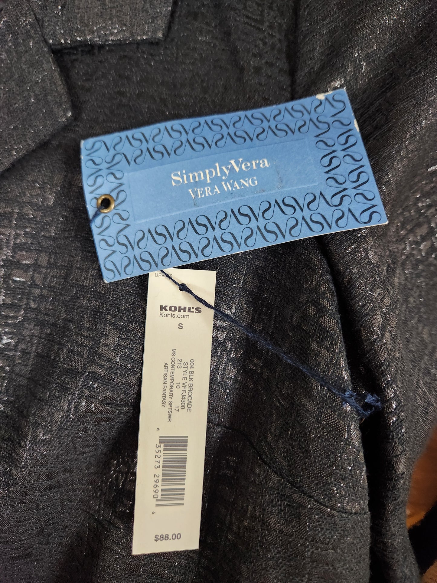Simply Vera Vera Wang Black & Silver Textured Dress Belted Front – Size Small (NWT)
