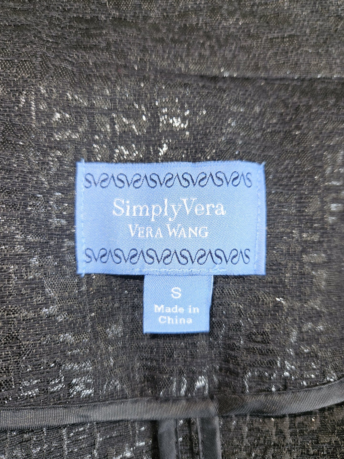 Simply Vera Vera Wang Black & Silver Textured Dress Belted Front – Size Small (NWT)