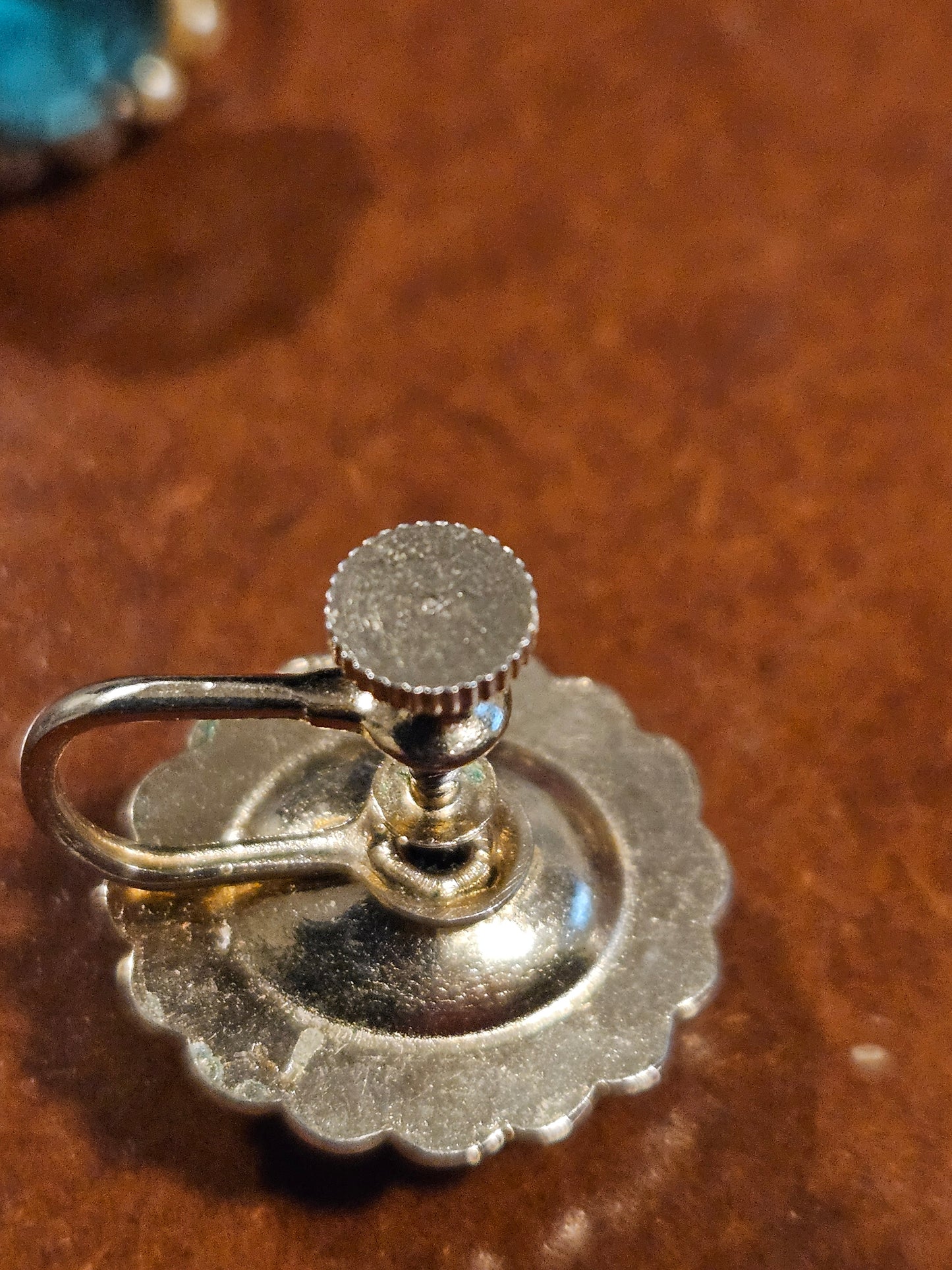 Vintage Blue Glass & Faux Pearl Screw-Back Earrings Mid-Century Halo Design