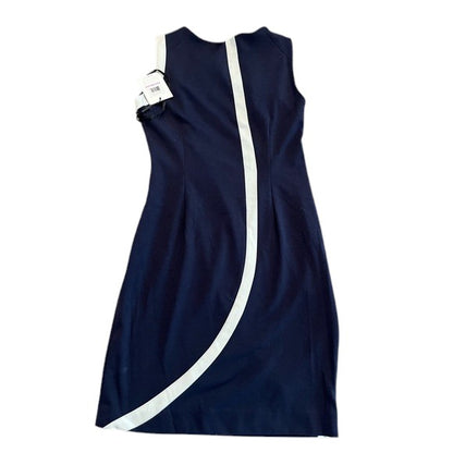 CALVIN KLEIN Navy & Ivory Sleeveless Sheath Dress Size 6 (NWT) image 2