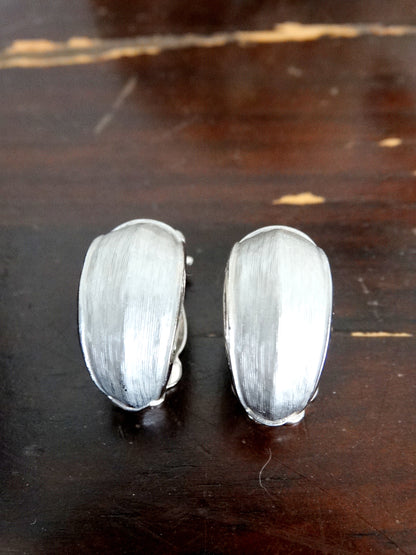 Vintage Signed KRAMER of New York Brushed Silver Tone Hoop Clip Earrings image 3