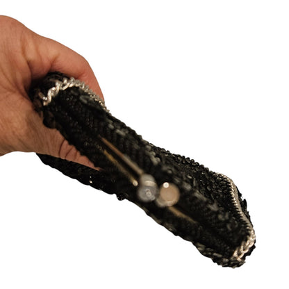 Mister Ernest Black Beaded Starburst Evening Bag - Hong Kong 1960s Cocktail Purse.