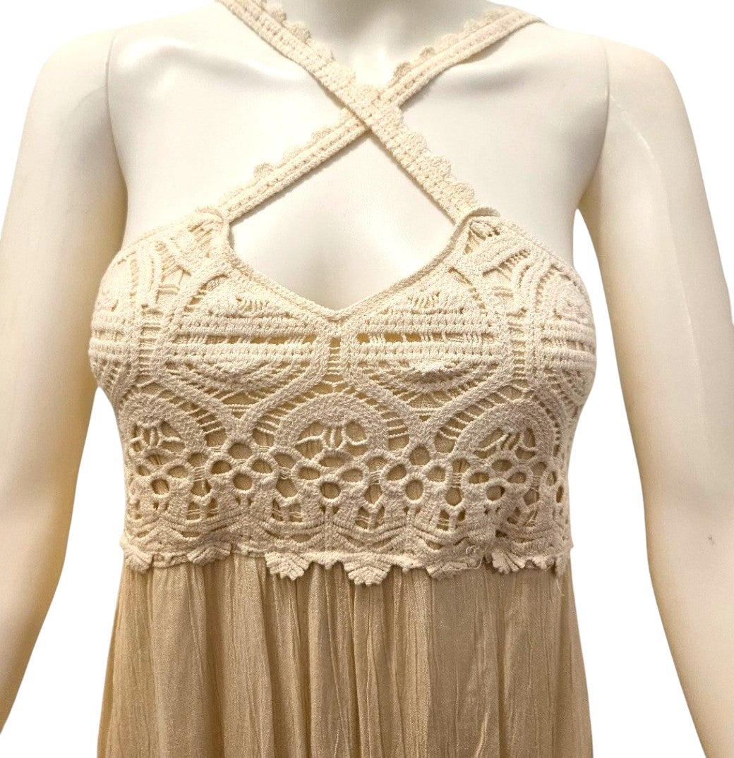 American Eagle Boho Maxi Dress with Hand-Crocheted Bodice – Size Small NWOT